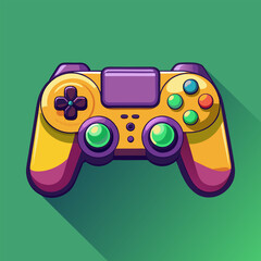 a minimalist style video game console controller in violet and yellow colors that refers to the