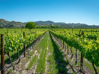 Poster - Rows of grapevines in a vineyard. AI.