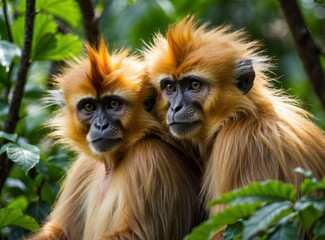 Sticker - Two monkeys with reddish-brown fur look to the side. AI.