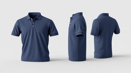 Poster - Set of Three Navy Blue Polo Shirts in Different Angles Generative AI