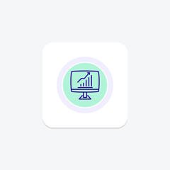 Sticker - Growth chart in computer purple line icon on a colorful circle, ai illustrator file