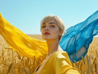 field, woman, wheat, summer, nature, beauty, happiness, sky, people, agriculture, child, freedom, meadow, yellow, outdoors, fashion, rural, landscape, outdoor, grain, smiling, joy, harvest, fun, blue