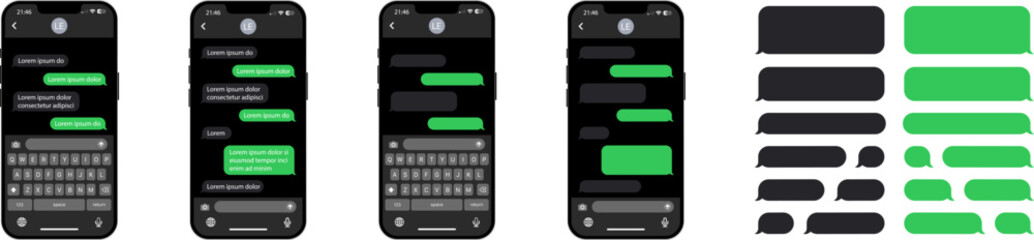 Wall Mural - dark smartphone chat interface. message bubbles. sms templates for creating dialogs. sms templates f
