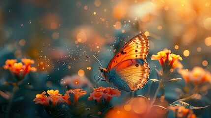 Wall Mural - Butterfly on Orange Flowers - Nature Photography