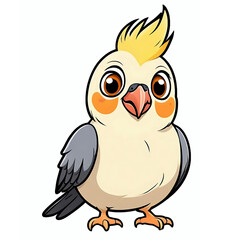 Cartoon cockatiel bird looking straight forward illustration, parrot pet bird clip art element