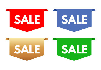 Sticker set sale - red, green, blue and gold - vector illustration