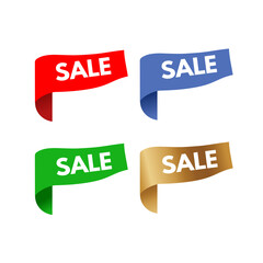 Sticker set sale - red, green, blue and gold - vector illustration