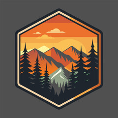 Wall Mural - great smokey mountains national park lineart emblem logo patch illustration, vector illustration