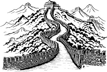 Hand drawn doodle art design of great wall of china