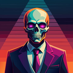 skull with matrix style and a suit, vector illustration flat 2