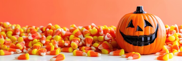 Wall Mural - Pumpkin accompanied by candy corn