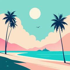 sea sun palm beach, vector illustration flat 2