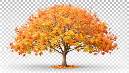 Small autumn tree with colorful leaves and fine branches, isolated