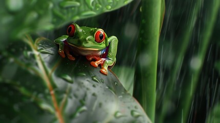 Red-Eyed Tree Frog on a Green Leaf