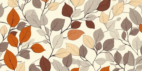 Wall Mural - Seamless Repeating Pattern of Autumn Leaves in Various Shades on a Neutral Background