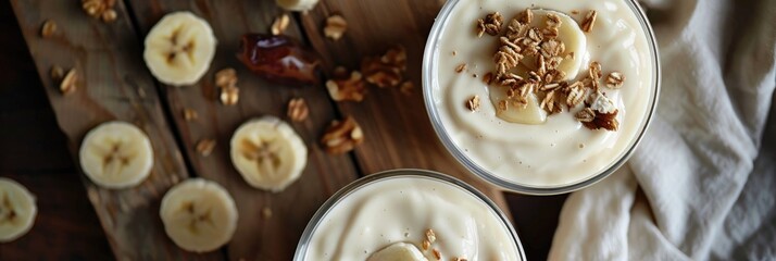 Canvas Print - Nutritious beverage made with yogurt, bananas, dates, and honey.