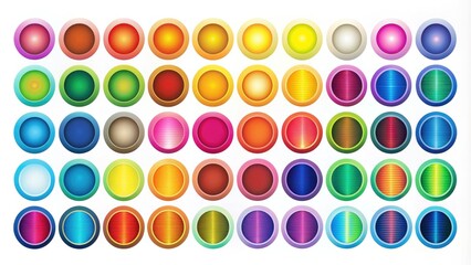 Wall Mural - Vibrant color palette guide icon set featuring swatches and circles in various hues and shades, ideal for design and creative project references.