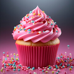 Wall Mural - cupcake with pink frosting