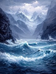 Canvas Print - Dramatic Ocean View with Mountainous Backdrop