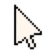 © Danchenko - Pointer with an arrow in an 8-bit pixel art style. The cursor of a computer mouse. Isolated on a white background. Hand pointer. Old style. 80s,90s video game object design.