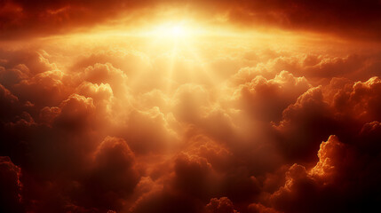 The sun shines on the earth from above, creating beautiful rays of sunlight. A beam illuminates everything below.