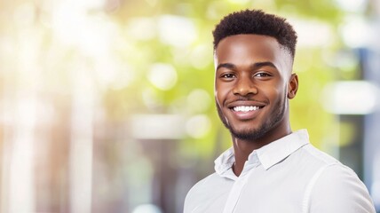 Wall Mural - A man with a white shirt and a black beard is smiling