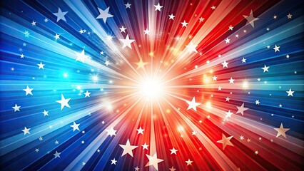 Vibrant patriotic background featuring radiating light rays in red, white, and blue hues, evoking a sense of freedom, hope, and national pride.