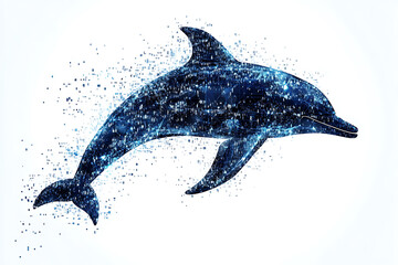 A digital illustration of a dolphin silhouette, rendered in a binary code pattern with a clean white background for a modern, tech-inspired look.
