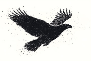  eagle silhouette, rendered in a binary code pattern with a clean white background, combining nature with technology