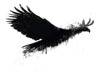  eagle silhouette, rendered in a binary code pattern with a clean white background, combining nature with technology