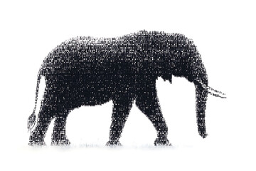 Canvas Print -  elephant silhouette, featuring a binary code pattern against a white background, merging the majestic animal with technology.
