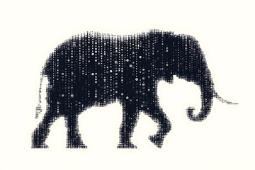  elephant silhouette, featuring a binary code pattern against a white background, merging the majestic animal with technology.
