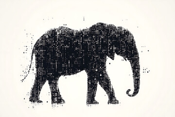 Canvas Print -  elephant silhouette, featuring a binary code pattern against a white background, merging the majestic animal with technology.
