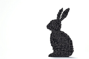 Wall Mural - A futuristic digital illustration of a rabbit silhouette, featuring a binary code pattern and glowing effects on a white background.
