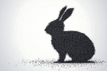 Sticker - A futuristic digital illustration of a rabbit silhouette, featuring a binary code pattern and glowing effects on a white background.
