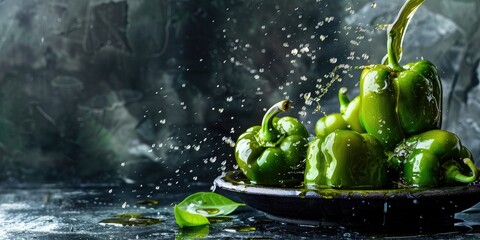 Canvas Print - Photographic depiction of green peppers filled with olive oil