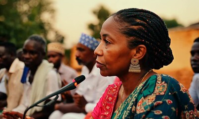 Wall Mural - Gambian Woman Engaged in Community Meeting