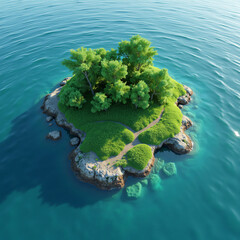 Wall Mural - green islet surrounded by turquoise water