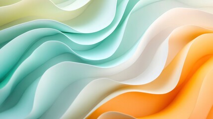 Summer colors in wavy sheets on a mint background. Abstract bright backdrop , ai