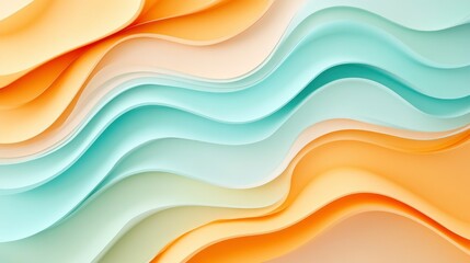 Summer colors in wavy sheets on a mint background. Abstract bright backdrop , ai