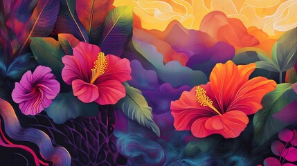 Wall Mural - Tropical Floral Abstract Painting