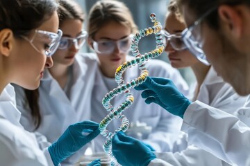 Poster - Scientists Conducting DNA Research in a High Tech Laboratory Representing the Future of Biotechnology and Genetic Engineering