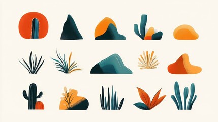 Poster - Enhance your project with a vibrant flat illustration set featuring abstract shapes and rich textures for a striking look.