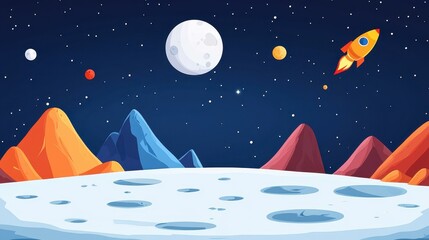 Wall Mural - Discover the rugged lunar terrain in this stunning modern illustration that embodies the allure of astronomys wonders.