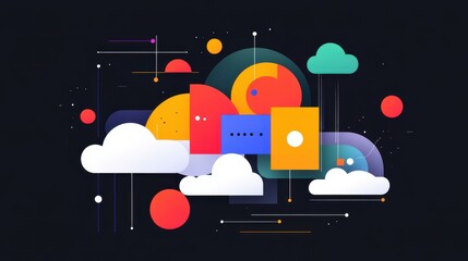 Explore a vibrant flat illustration that blends technology and creativity in an engaging digital scene.