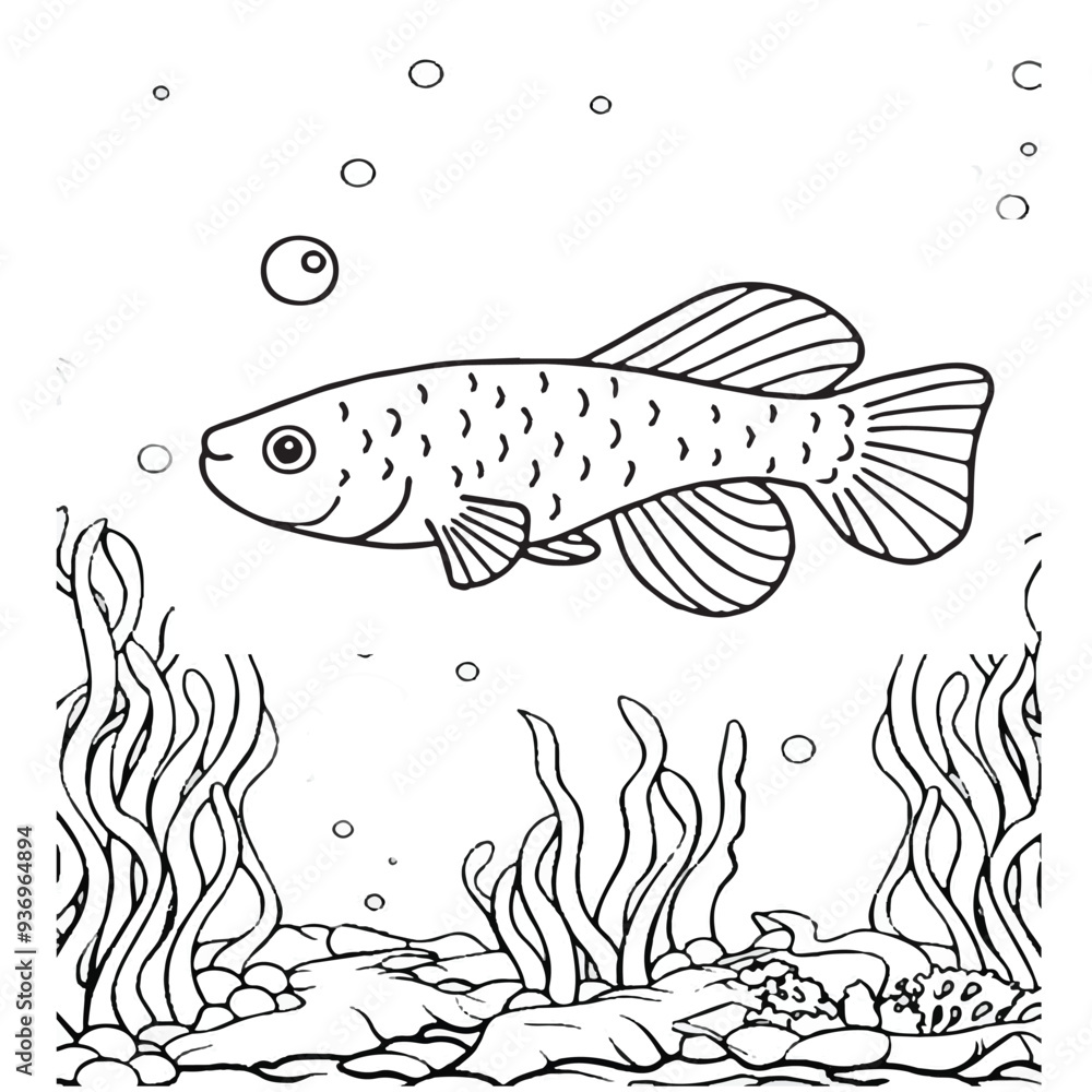 Fish Coloring page for baby coloring book, vector Illustration seawater ...