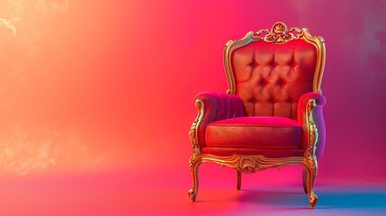 Wall Mural - Elegant vintage red gold glittering chair isolated on colorful background