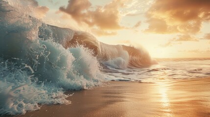 Wall Mural - Massive tidal wave hitting a deserted shoreline