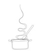 © Olena - Steaming cooking pot in continuous one line art style. Concept of cooking. Simple vector illustration