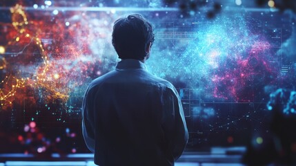 Man Studying Data Visualization on a Large Screen